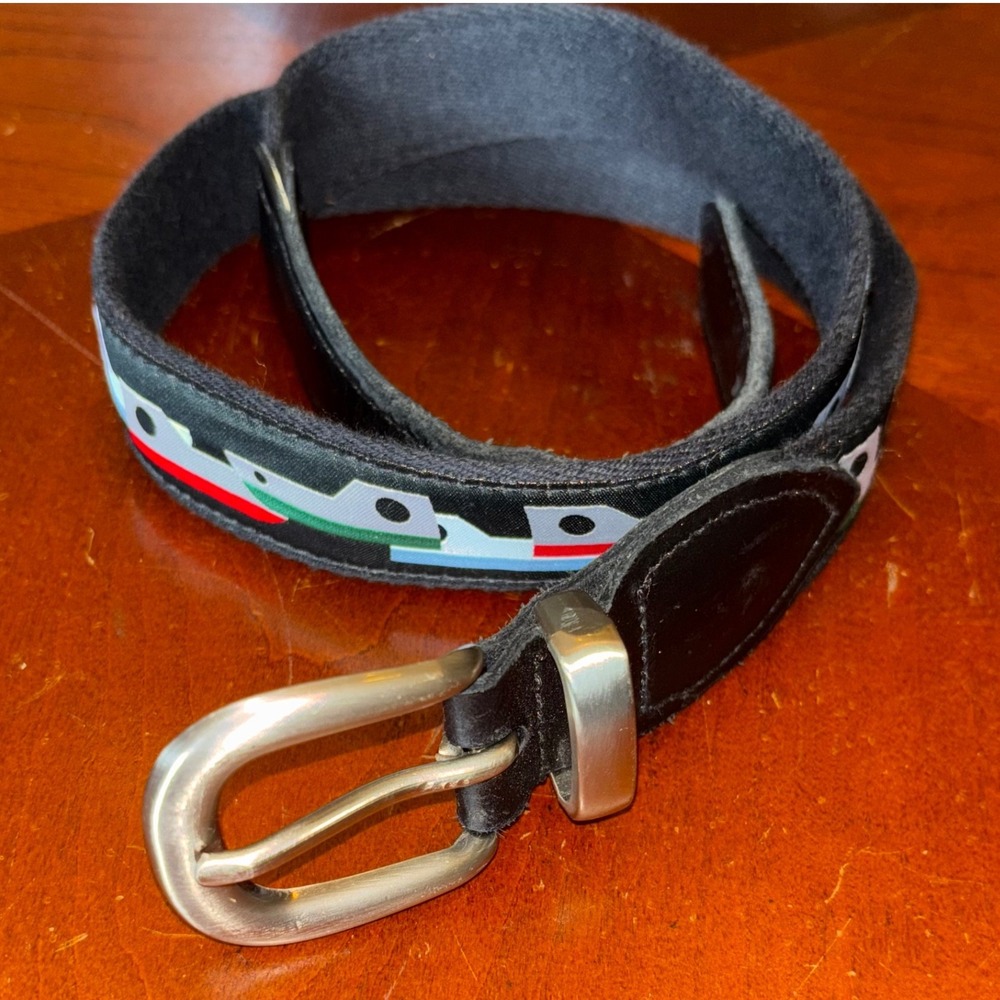 YRI | Tug Stuff‎ | Ribbon Belt | Embroidered Canvas & Leather Belt | 30/75
